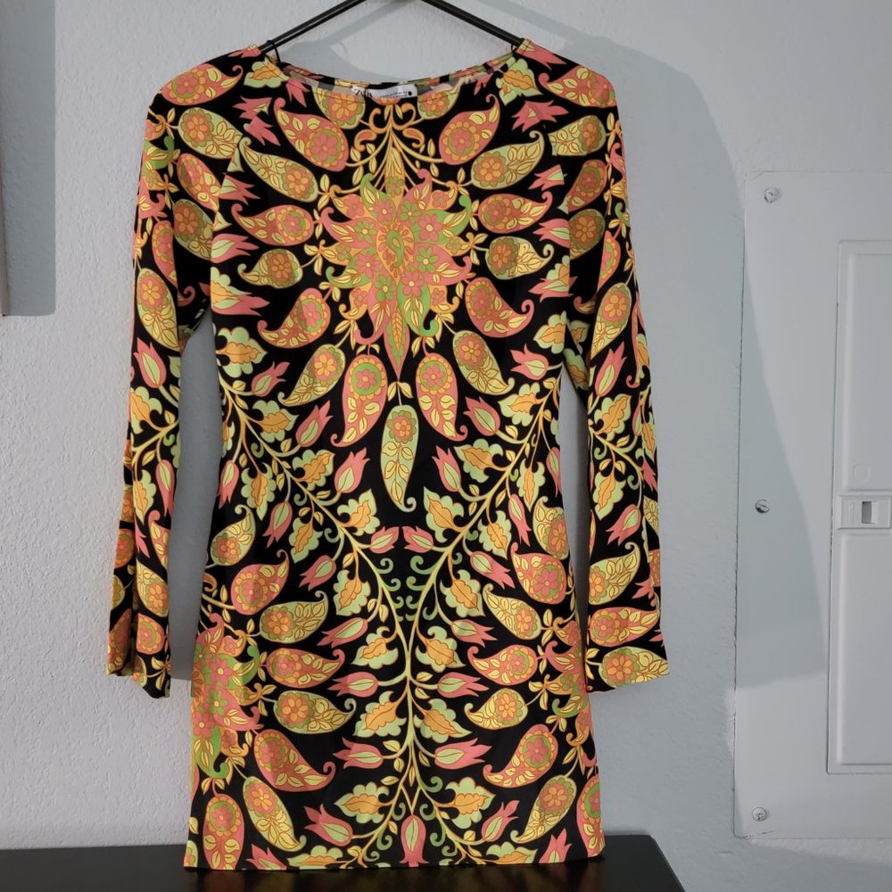 NWT Zara printed fitted open back Multi Color Mini Dress - Picture 5 of 7